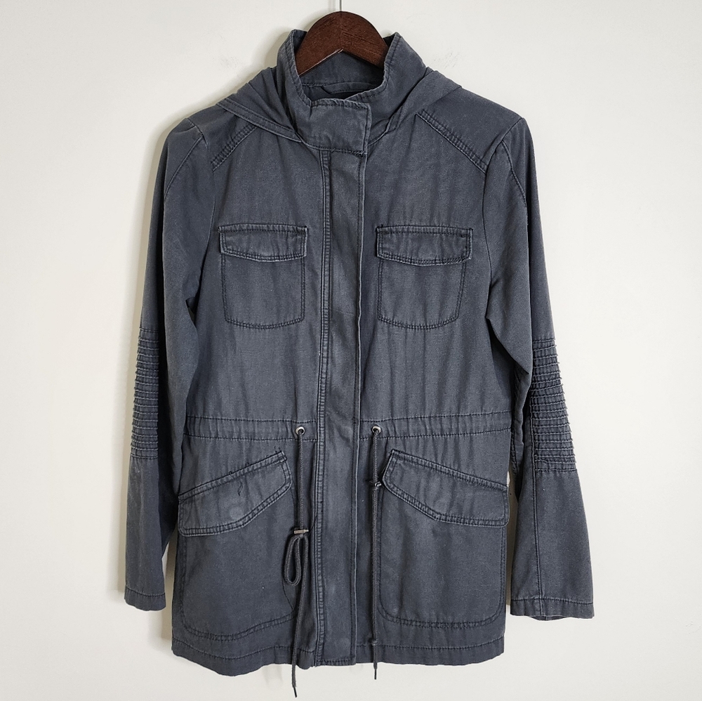 A New Day Women's Gray Hooded Lightweight Utility Jacket Med Grunge Fall Cotton